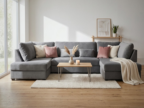 Grey velvet corner sofa - velvet,