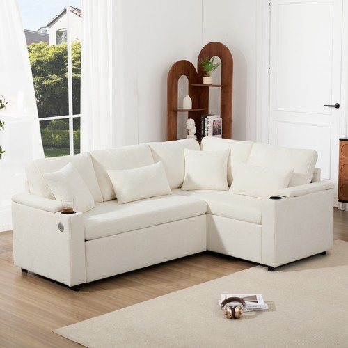 Shaped corner sofa bed beige - l,