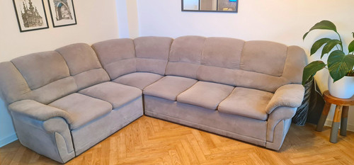 Grey fabric corner sofa - fabric, with
