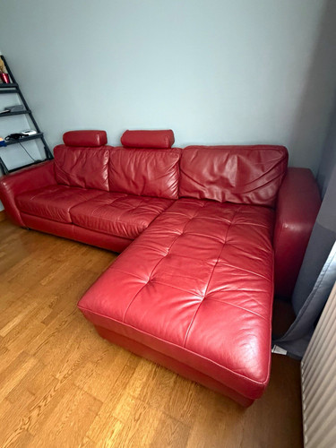 Red leather corner - red, sofa